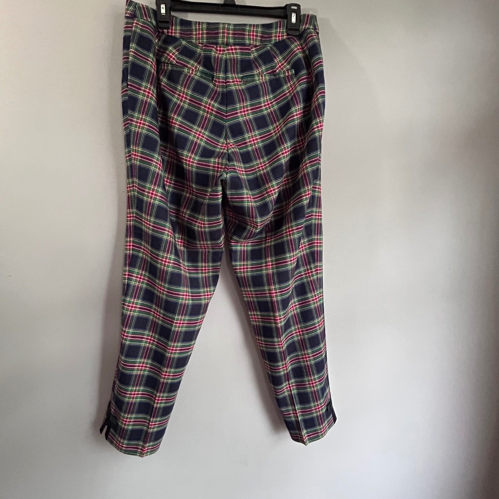 Talbots Womens 12 Plaid Wool Blend Ankle Pants Green Red Blue Bow Hem Trousers - Picture 9 of 10